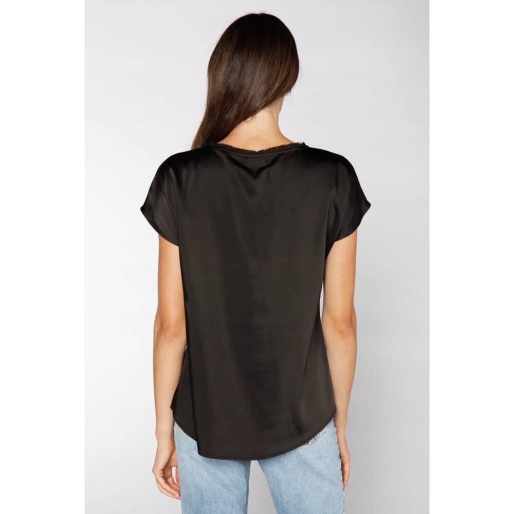 S'edge Astor Silky Short Sleeve Top Stretch Tee in Black XS NWT Quiet Luxury - Picture 5 of 6